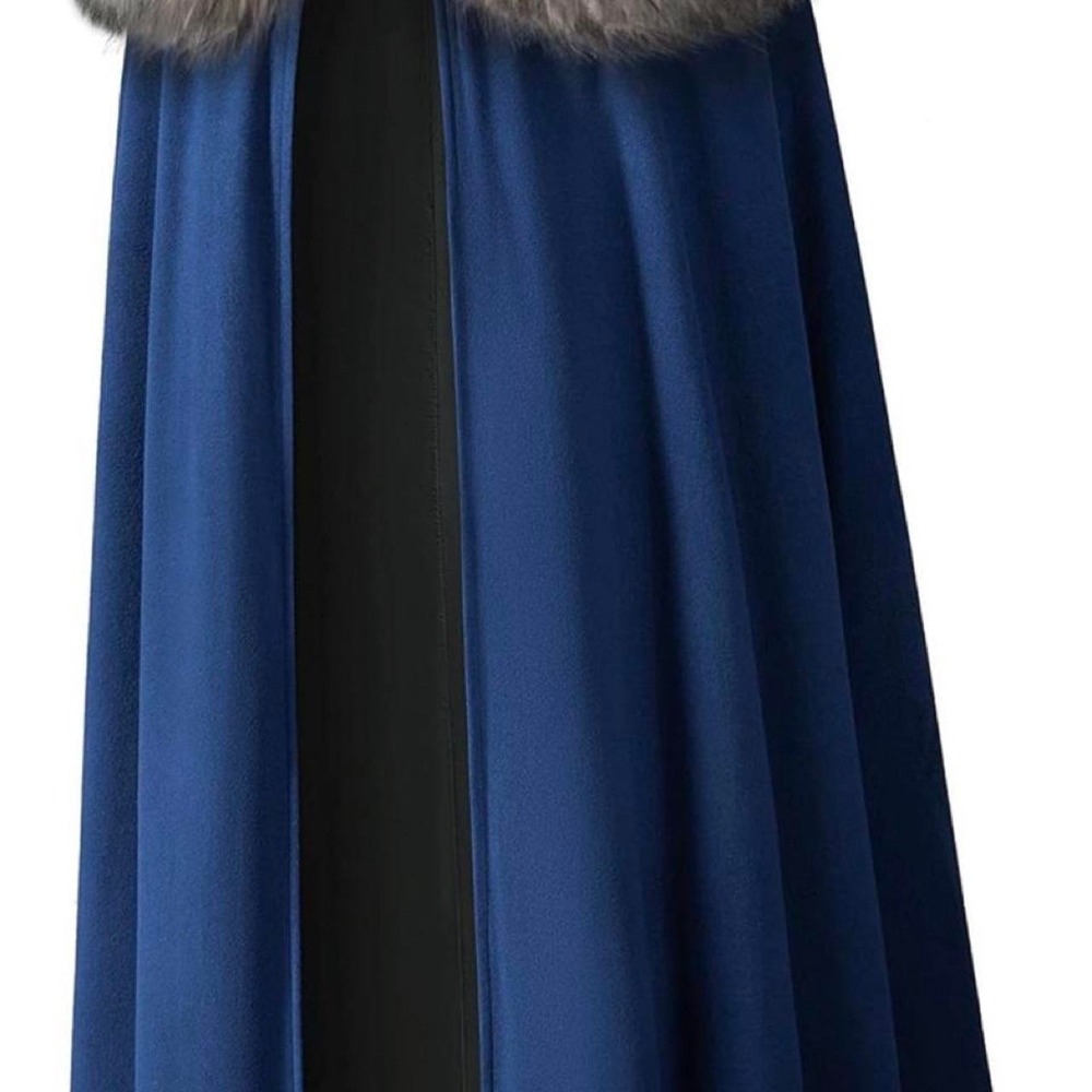 Mens Navy Viking Costume Cape with Fur Trim Medieval Cosplay Medium